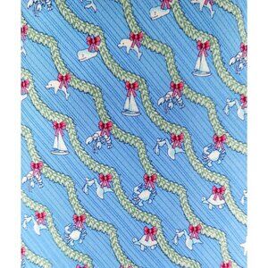 VINEYARD VINES Mens Silk Neck Tie Christmas Sea Life Bows Garland on Blue EUC